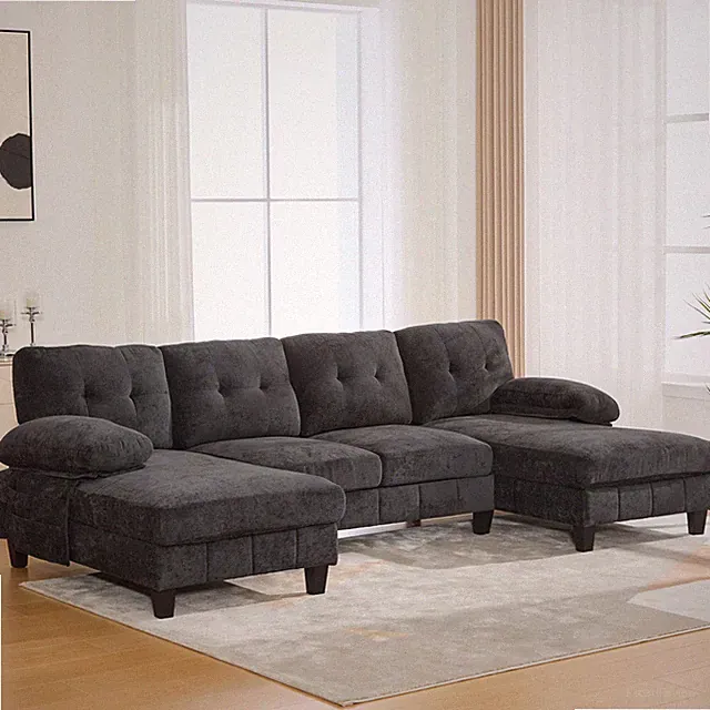 U-shaped Sectional Sofa 103.5" Chenille Fabric Couch with Dual Chaise Lounges