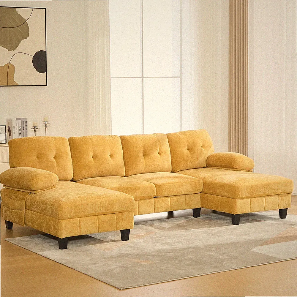 U-shaped Sectional Sofa 103.5" Chenille Fabric Couch with Dual Chaise Lounges, S