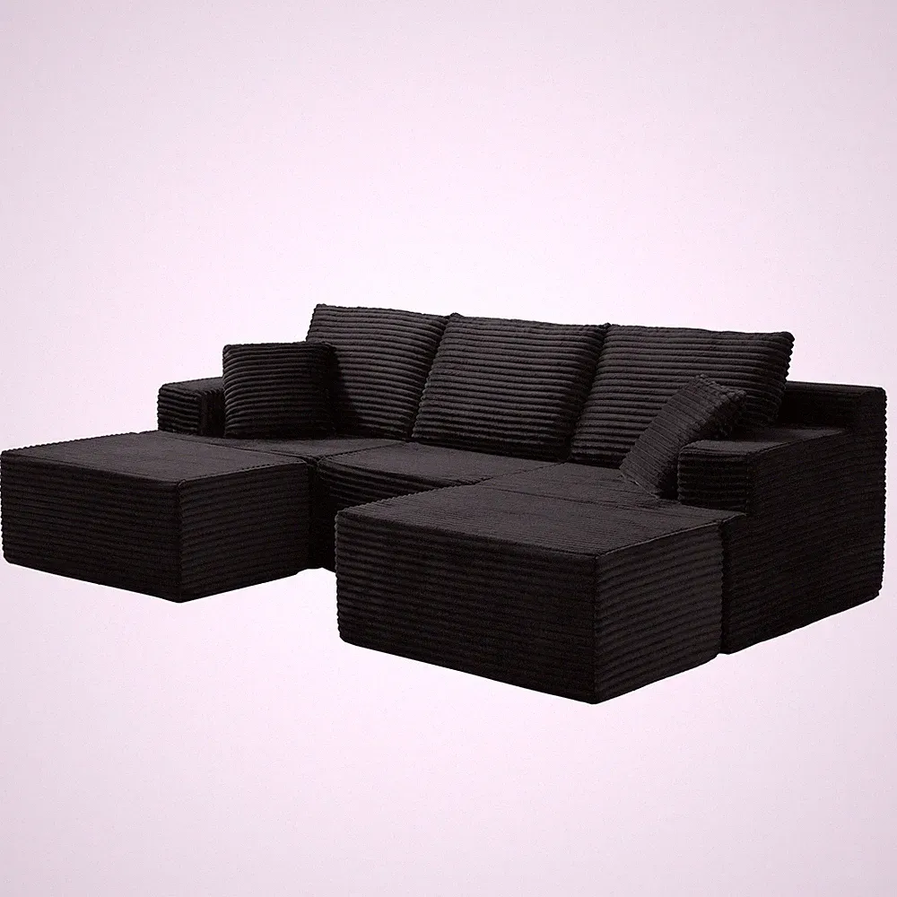 U-Shaped Sectional Sofa 103" L, Deep Memory Foam, Black Corduroy