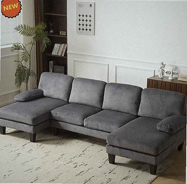 U-Shaped Sectional Sofa 4 Seat Corduroy w/ 2 Chaise Living Room Sofa Cama Sala