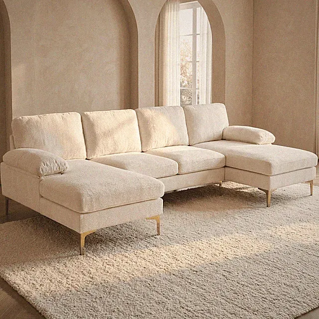 U Shaped Sectional Sofa 4 Seat Double Chaise Chenille Modular Couch Living Room