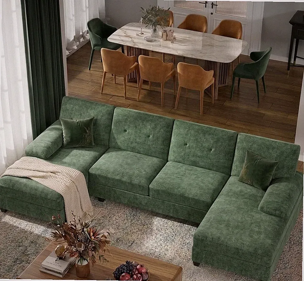 U Shaped Sectional Sofa 4 Seat Double Chaise Lounge White Shintenchi