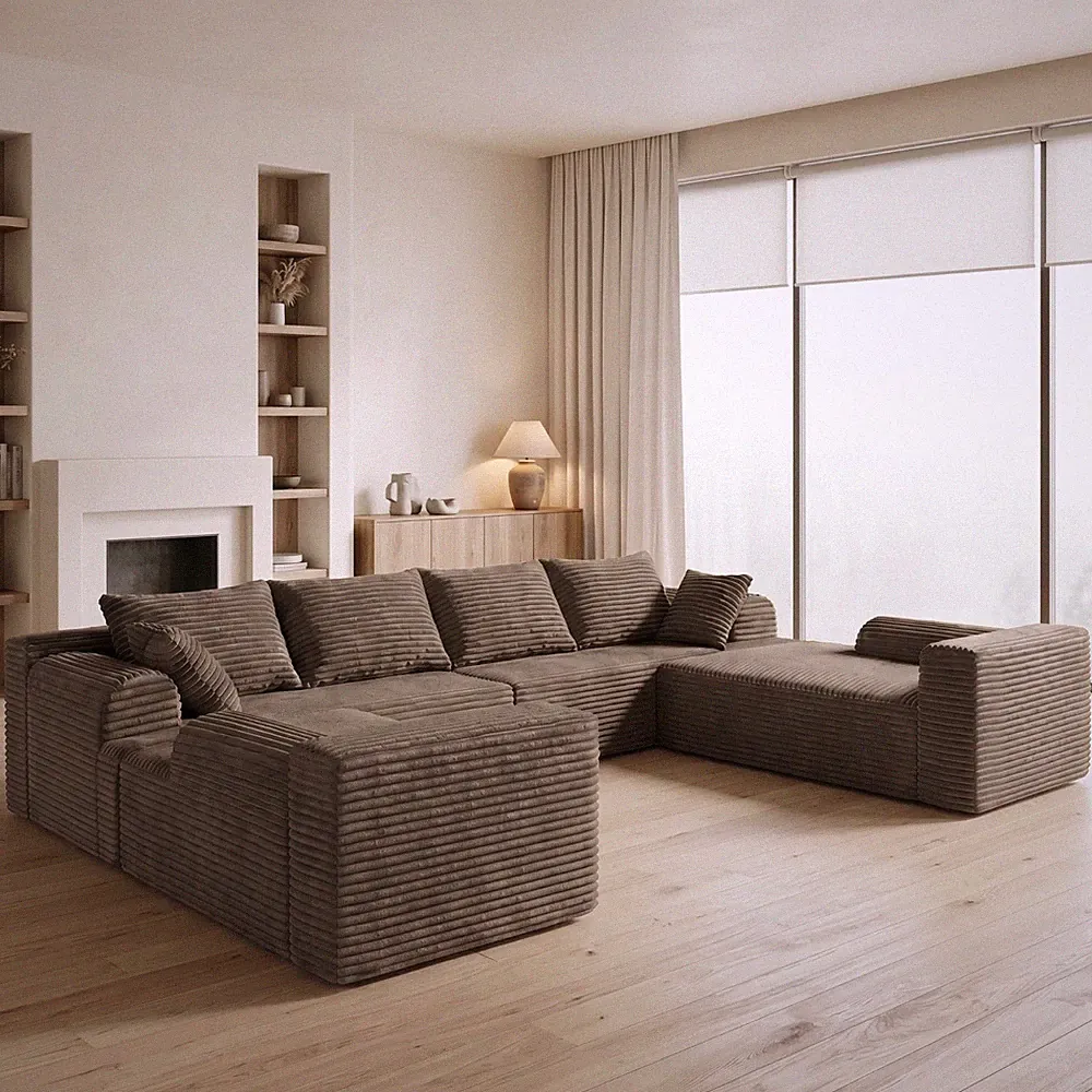 U Shaped Sectional Sofa Boneless Sofa Bed Couch Chaise Sofa 4 Seater US Stock