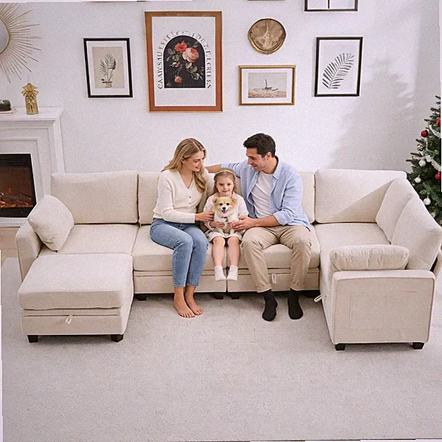 U Shaped Sectional Sofa Cloud Modular Sectional Couch w/Storage Ottomans&Pillows
