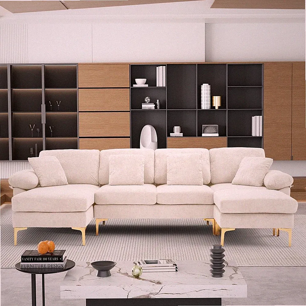 U-Shaped Sectional Sofa Couch Convertible L-Shaped with Chaise Lounge & Ottoman