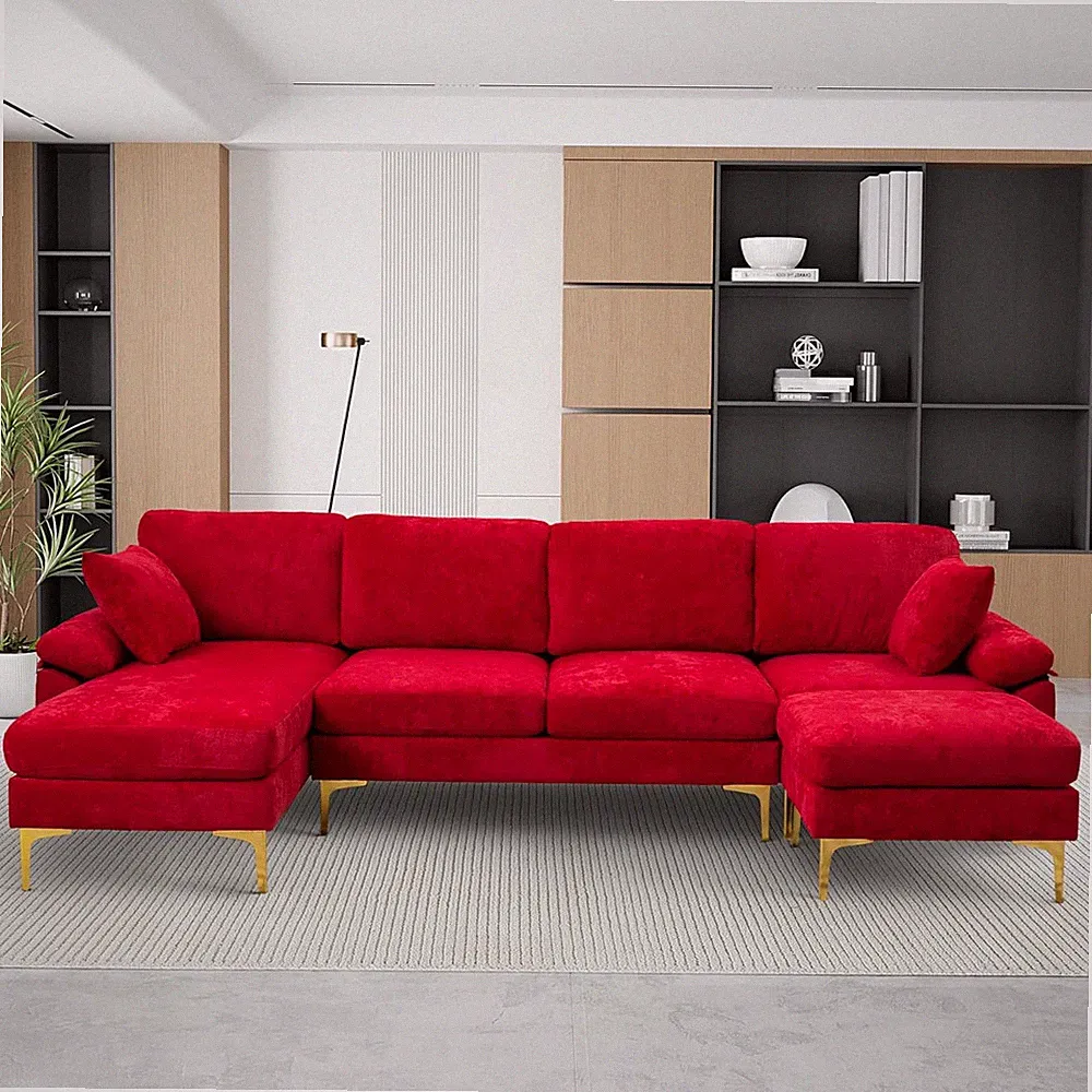 U-Shaped Sectional Sofa Couch Convertible L-Shaped with Chaise Lounge & Ottoman
