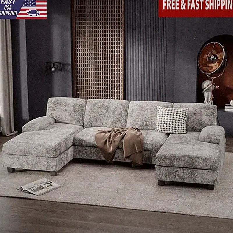 U-Shaped Sectional Sofa Couch Modern 4 Seat Modular Sleeper W/ Washable Cushions