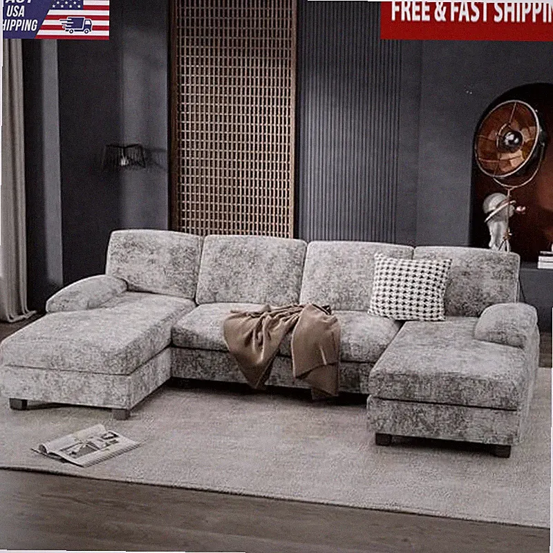 U-Shaped Sectional Sofa Couch Modern 4 Seat Modular Sleeper W/ Washable Cushions