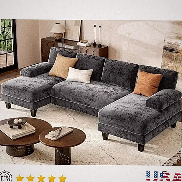 U Shaped Sectional Sofa Double Chaise Living Room Comfortable Durable Assembly