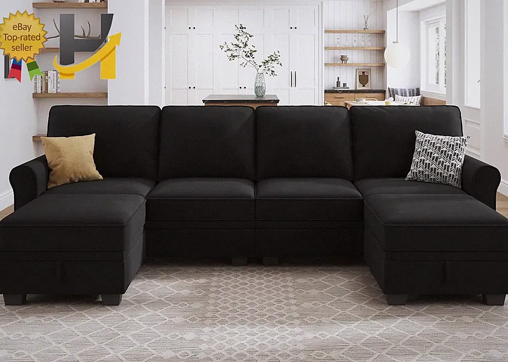 U Shaped Sectional Sofa Velvet Couch w/ Storage Reversible Chaise Living Room