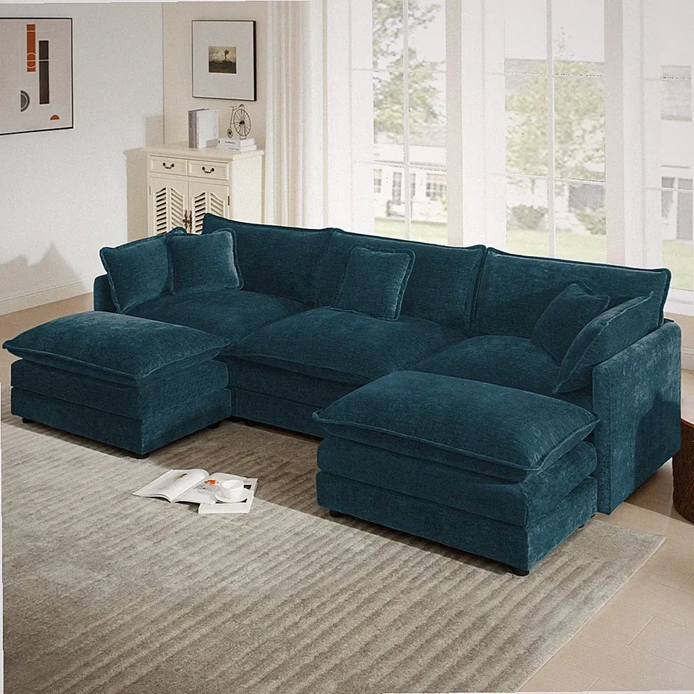 U-Shaped Sectional Sofa w/Reversible Footrest, 3-Seater Convertible Corner Cou