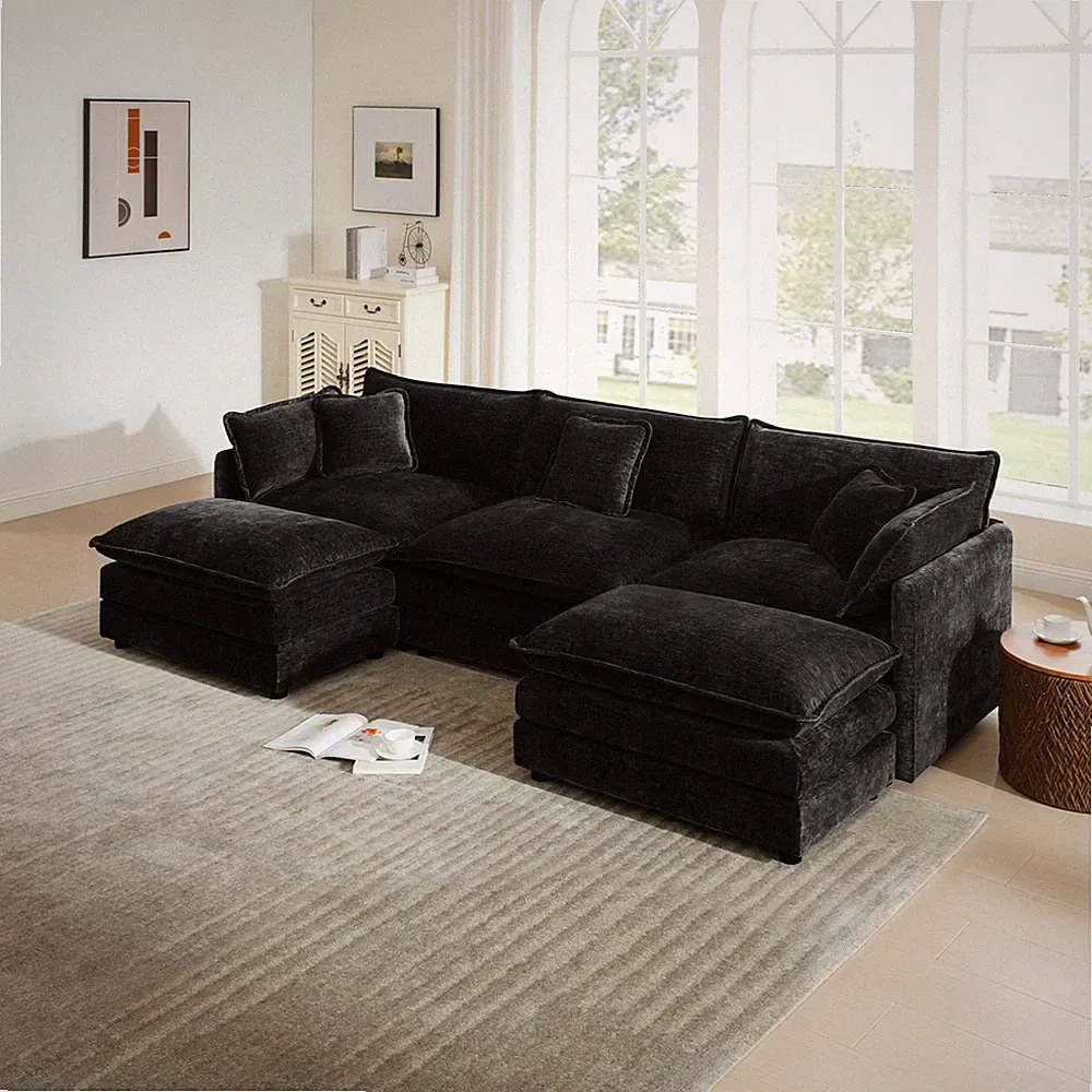 U-Shaped Sectional Sofa w/Reversible Footrest, 3-Seater Convertible Corner Couch