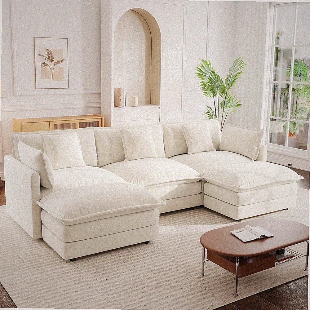 U-Shaped Sectional Sofa w/Reversible Footrest, 5-Seater Convertible Corner Couch