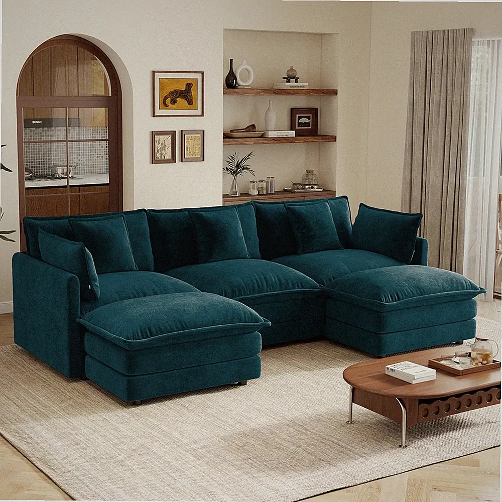 U-Shaped Sectional Sofa w/Reversible Ottman,3-seater Sofa w/2 Ottmans,Modern M