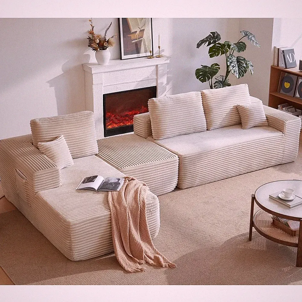 U-Shaped Sectional Sofa with Chaise Lounge, Modern Fabric Couch