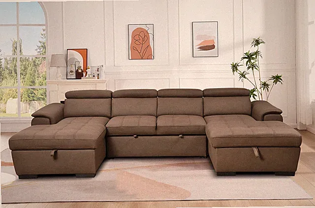 U Shaped Sleeper Sofa, 121 inch Overisze - 2 in 1 Pull Out Bed, Sectional Slee