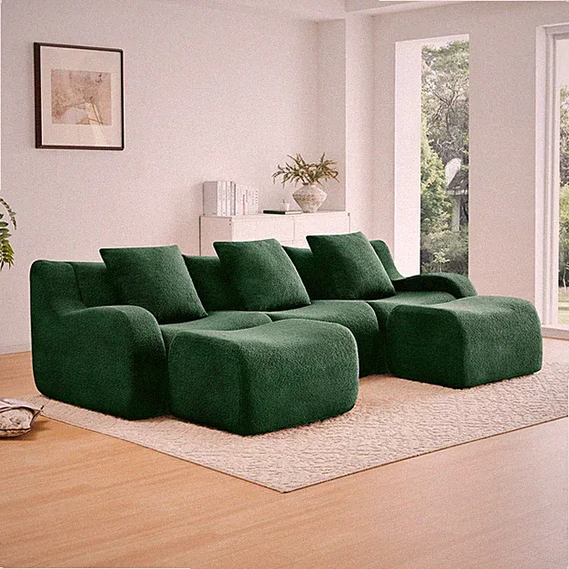 U-shaped Soft Teddy Fabric Boneless Sofa,Assembly Chaise,No Assembly Required C