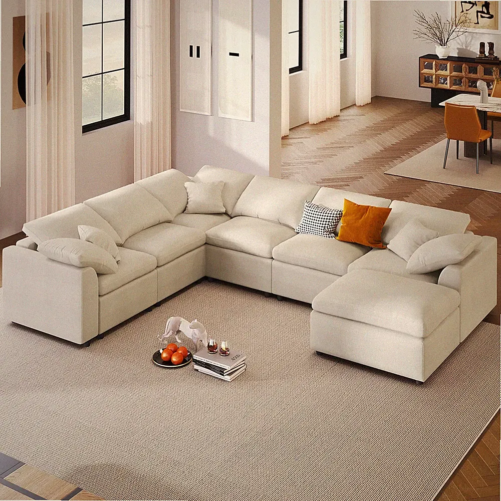 U-Style 120.8" Extra Large 7-Seater Modular Sectional Sofa, Chenille