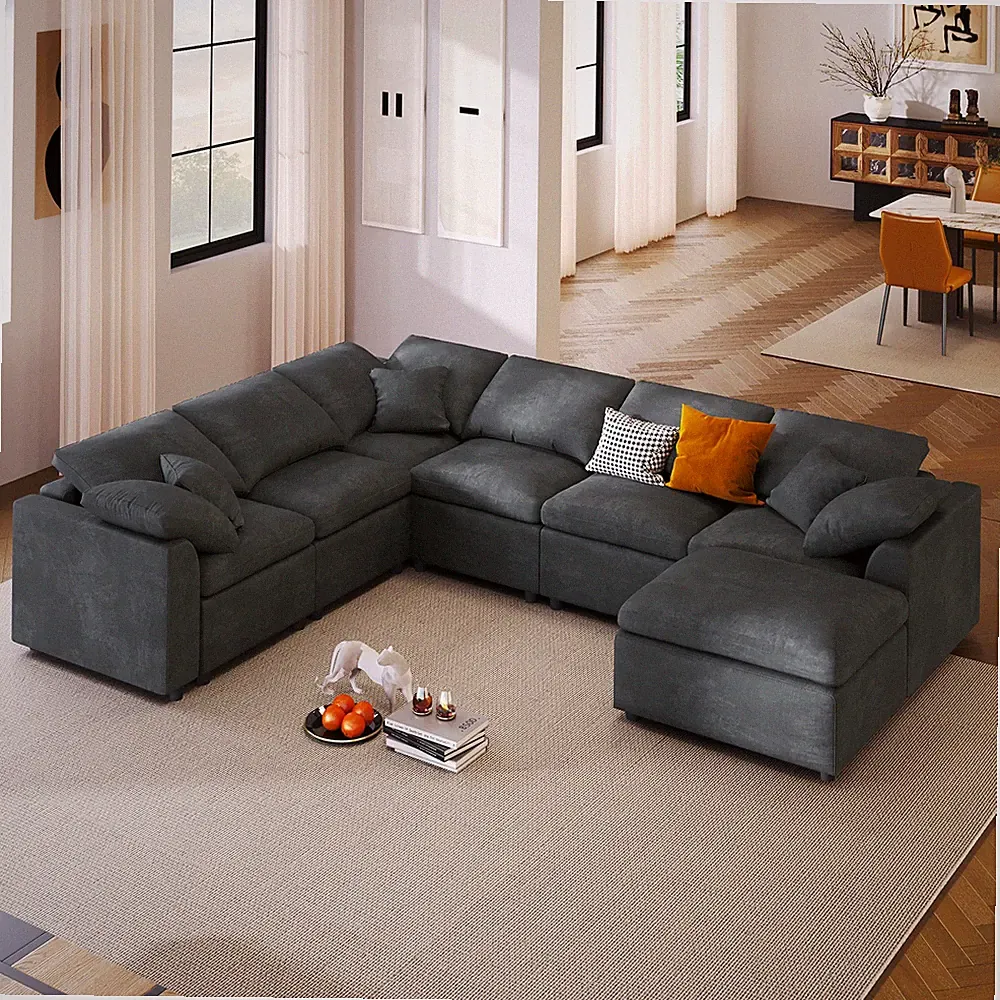 U_Style 120.8" Extra Large 7-Seater Modular Sectional Sofa with L-Shape Design