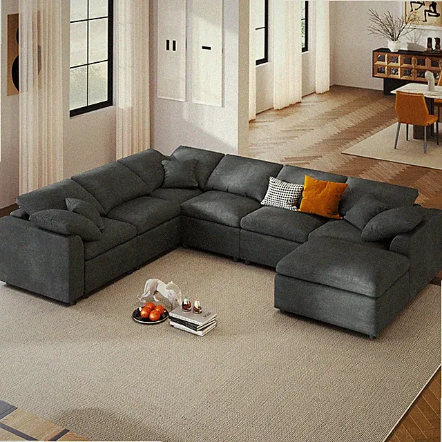 U_Style 120.8" Extra Large 7-Seater Modular Sectional Sofa with L-Shape Design
