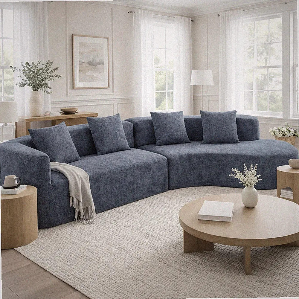 U_Style 132" Modern Sectional Sofa with Curved Design, 2-Piece Chenille Modular