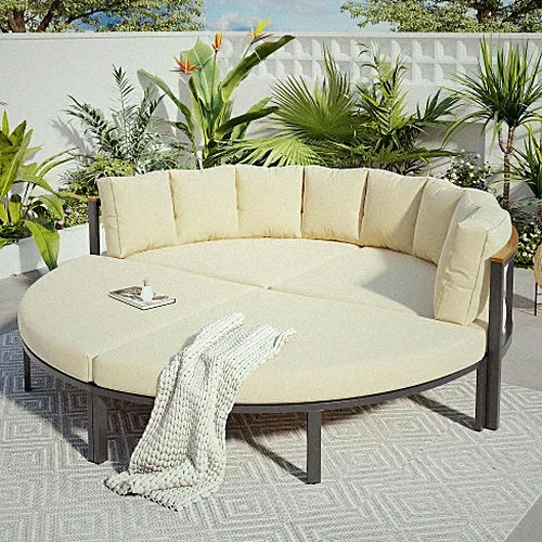 U-style 4 Piece Round Outdoor Conversation Set Metal Sectional Sofa w/ Cushions