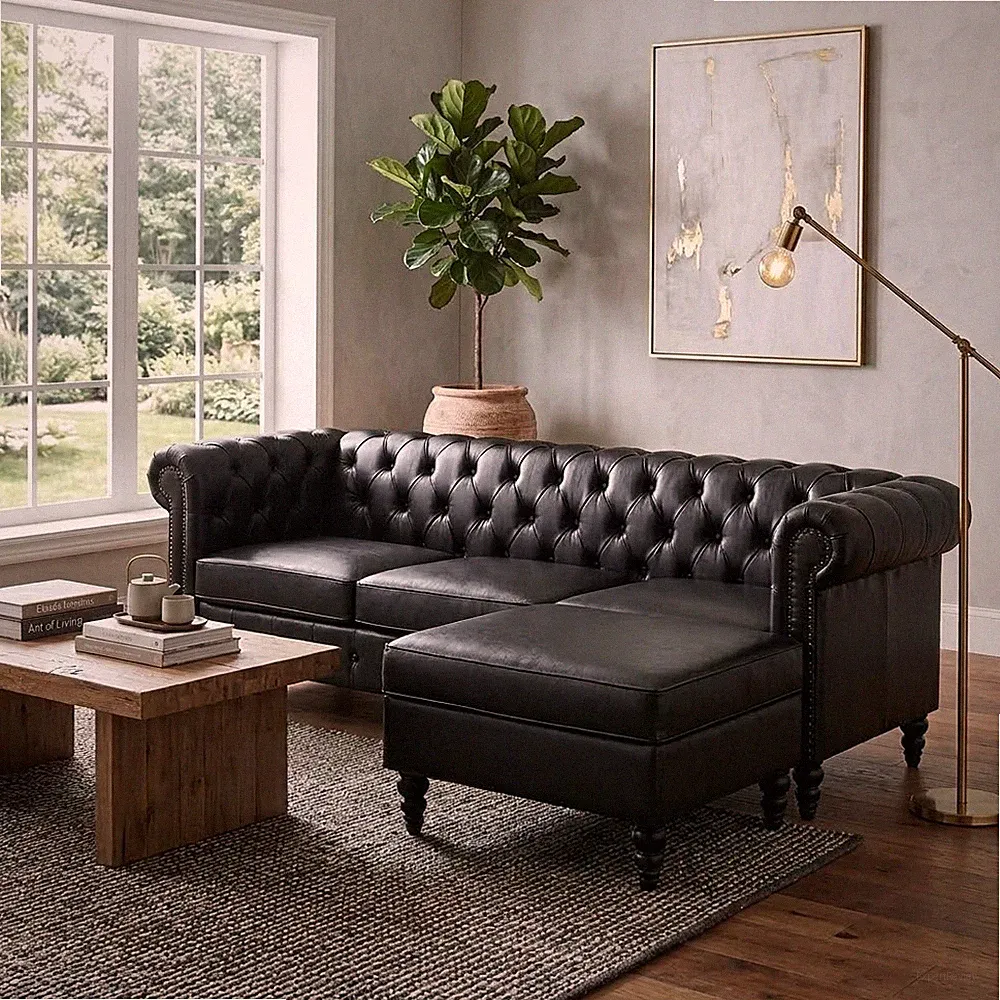 U-style 85" Modern 4-Seater L-Shaped Sectional Sofa w/Storage Ottoman,Modular PU
