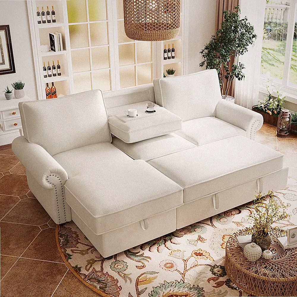 U_STYLE 95" Convertible Sectional Sleeper Sofa with Storage Chaise,Pull-Down Bac