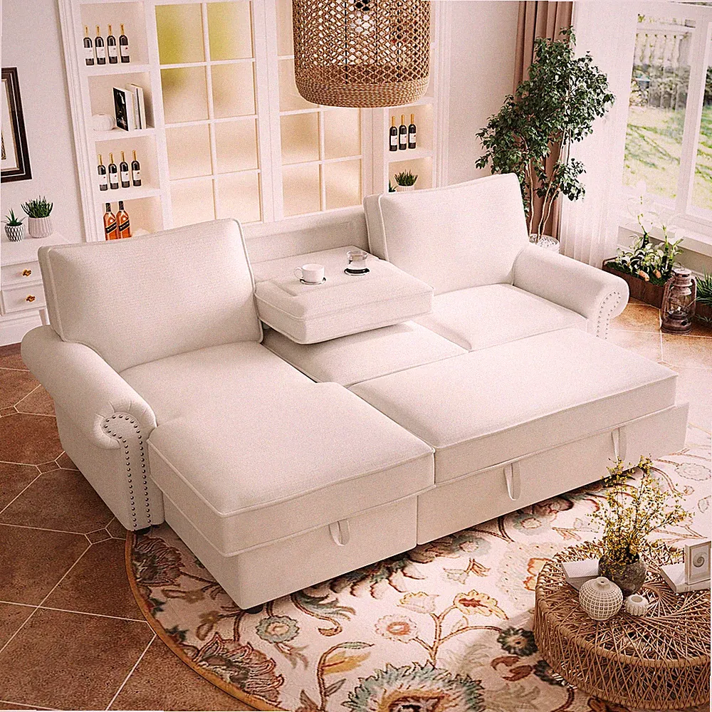 U_STYLE 95" Convertible Sectional Sleeper Sofa with Storage Chaise,Pull-Down Bac