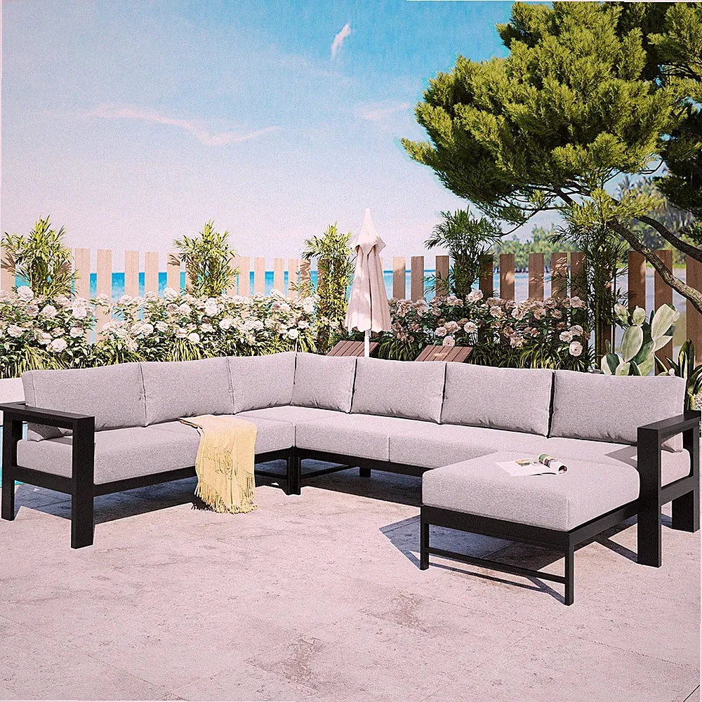 U_Style U-Shaped Outdoor Sectional Sofa Set with 5.9'' Ultra-Thick Cushions, Al