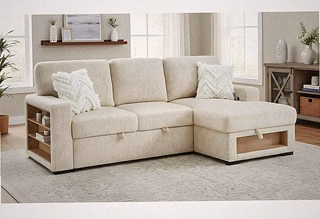 U0222 - Pull Out Sofa Bed With Speaker And 2 Pillows - Cream