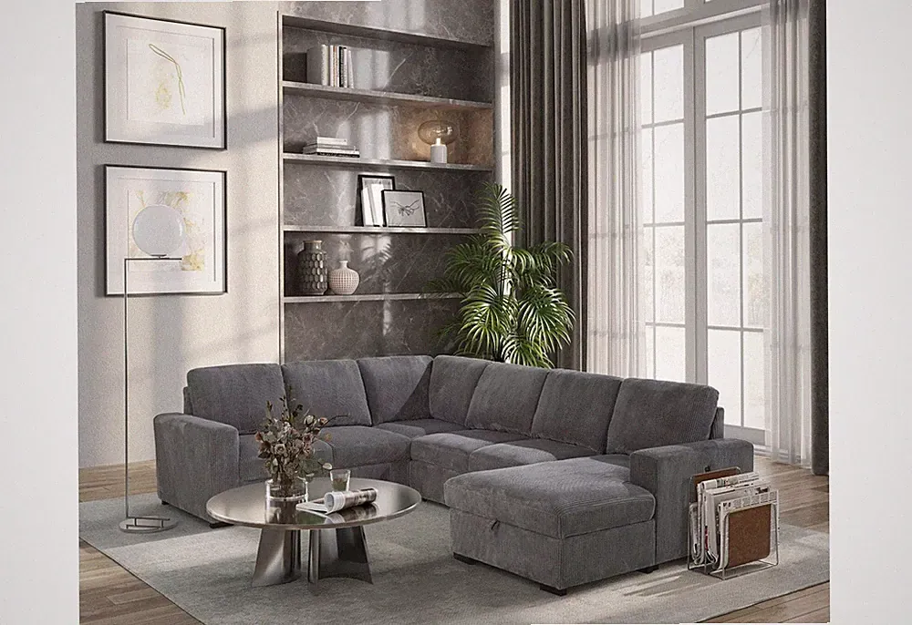 U2660 - Sectional With Pull Out Sofa Bed - Gray
