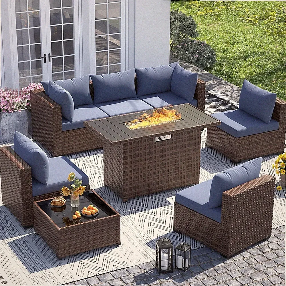 UDPATIO Furniture Set with Fire Pit Table, 8 Piece Sectional Sofas
