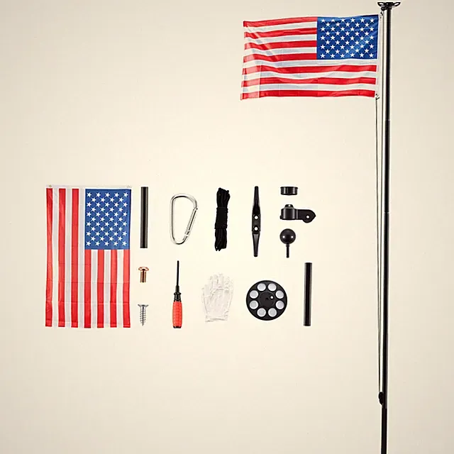 Uimoso 25 ft Aluminum Sectional Flagpole Kit with Solar Light, Black Finish