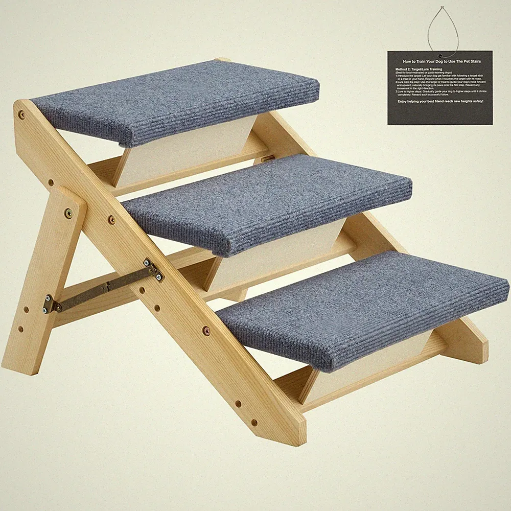 Uimoso 3-Step Wooden Pet Stairs for Dogs up to 150lb,Ideal for Bed Sofa Access