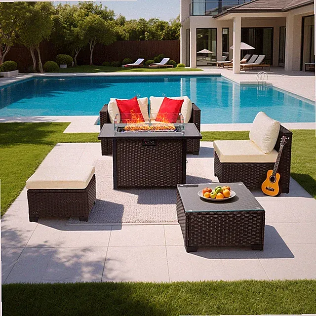 Uimoso 6-Piece Outdoor Patio Sofa PE Rattan Furniture Set Relaxed Conversation