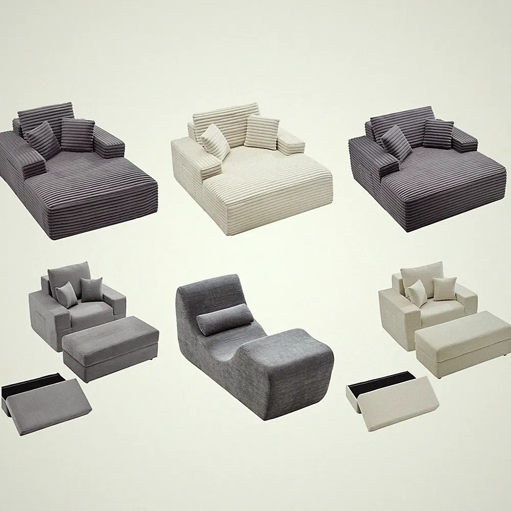 Uimoso Adjustable Oversized Chaise Lounge Chair Lazy Sofa Bed in Grey/Beige