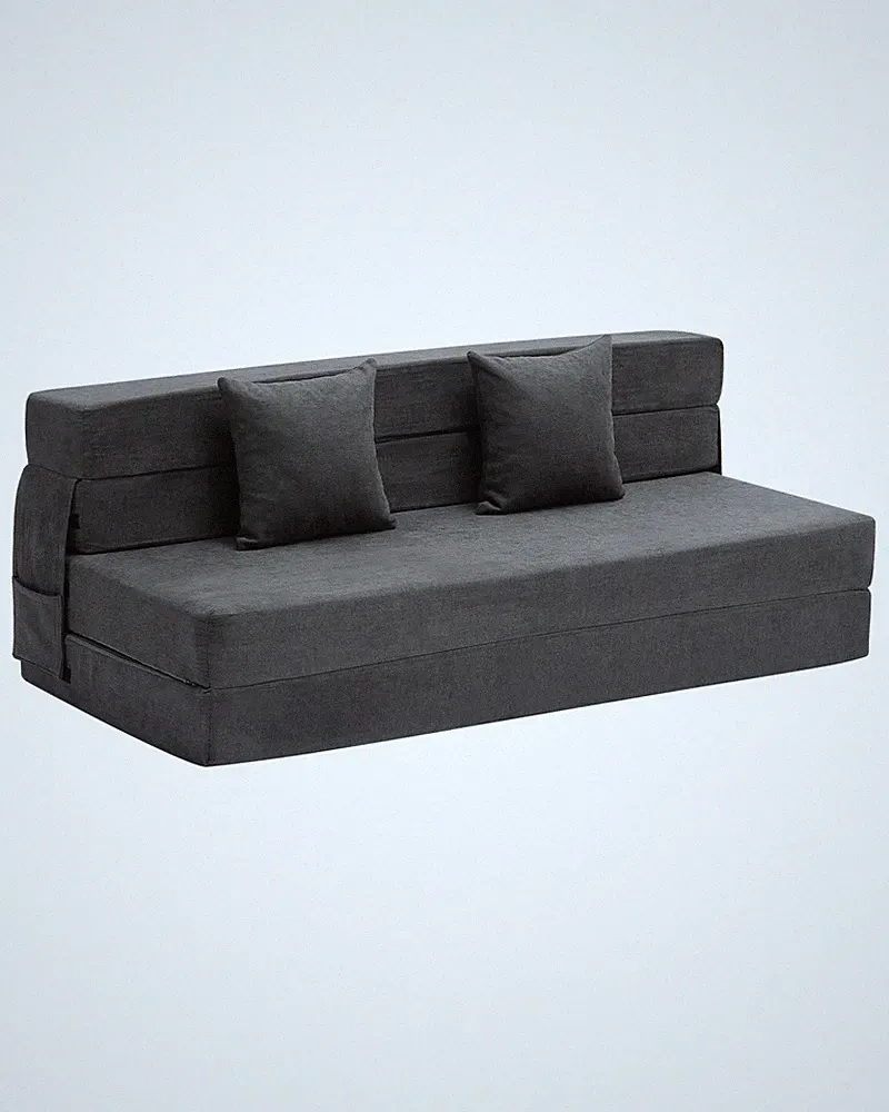 Uimoso Folding Sofa Bed 3-in-1 Foldable Couch Bed with 2 Pillows Dark Grey Queen