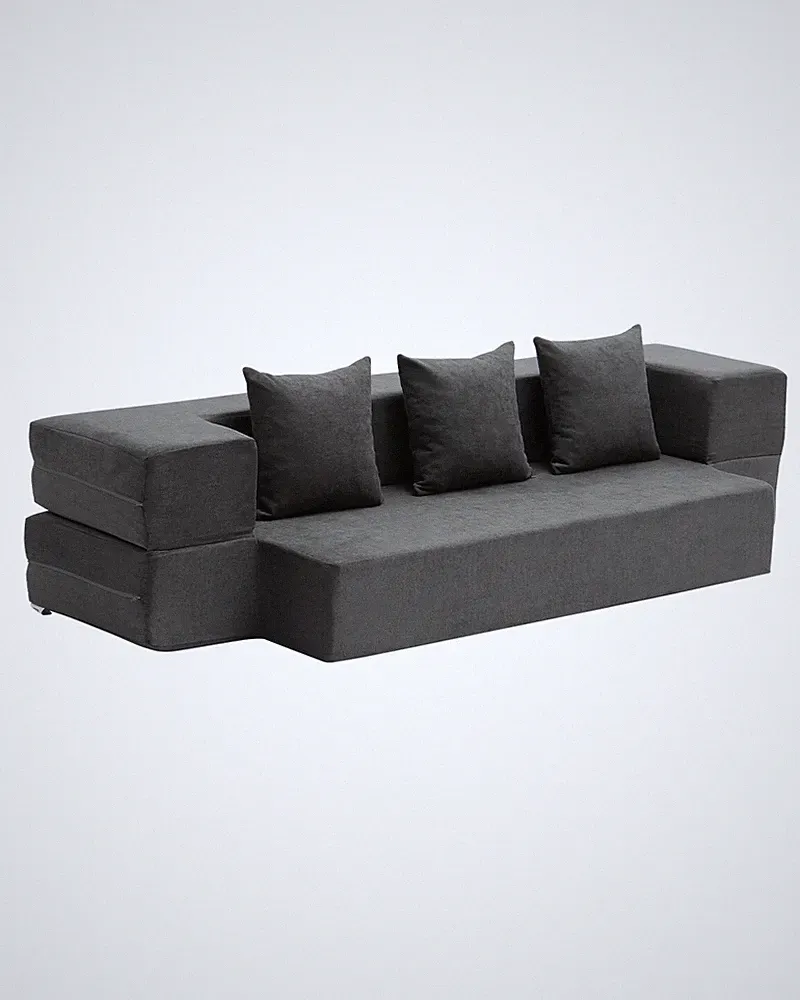 Uimoso Folding Sofa Bed 3-in-1 Foldable Couch Bed with 3 Pillows Dark Grey Twin