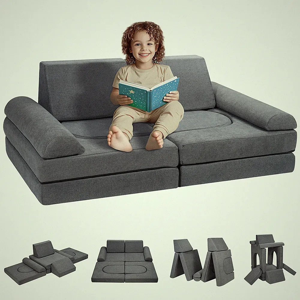 Uimoso Modular Kids Play Couch 10Pcs DIY Creative Toddler Sectional Sofa Grey