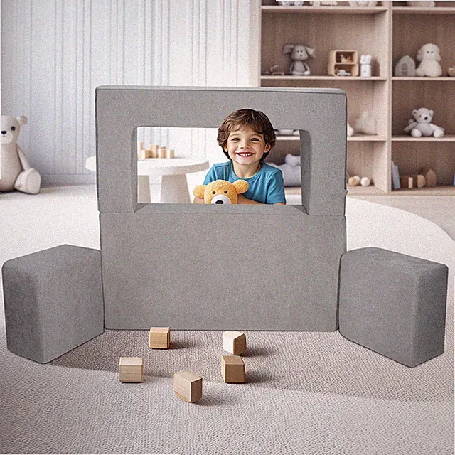 Uimoso Modular Kids Play Couch 4Pcs DIY Creative Child Sectional Sofa Dark Grey