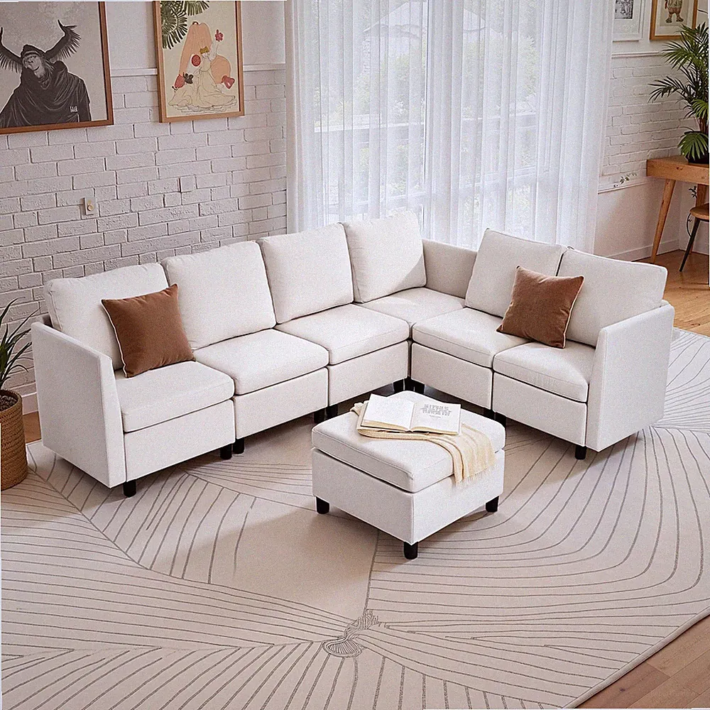 Uimoso Modular Sectional Sofa L-Shaped 6 Seater Convertible with Ottoman Beige