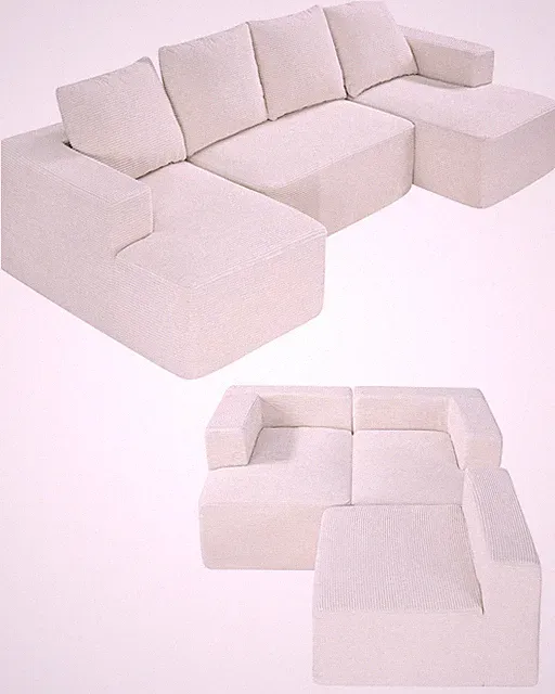 Uimoso Modular Sectional Sofa U Shaped Cloud Couch with Chaise and Cushion Beige
