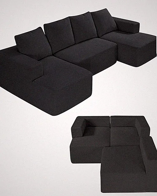 Uimoso Modular Sectional Sofa U Shaped Cloud Couch with Chaise and Cushion Black