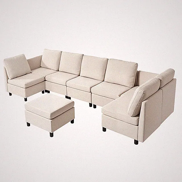 Uimoso Modular U-Shaped 7-Seater Sofa with Ottoman in Beige