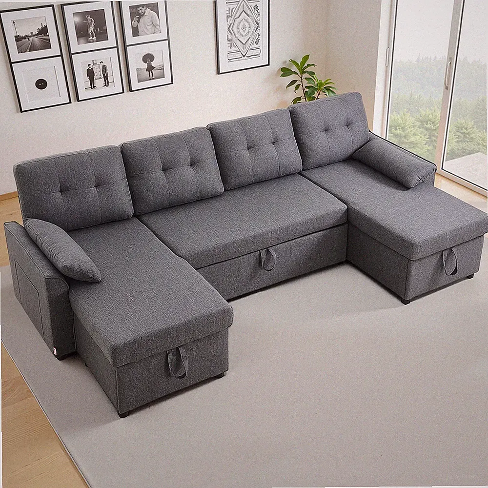 Uimoso U Shaped Storage Sofa Bed Convertible Sleeper Pull Out Couch Loveseat