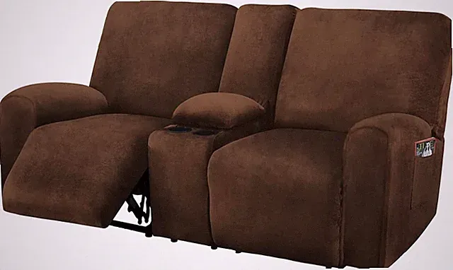 ULTICOR Reclining Love Seat with Middle Console Slipcover, 8-Piece Velvet Stretc