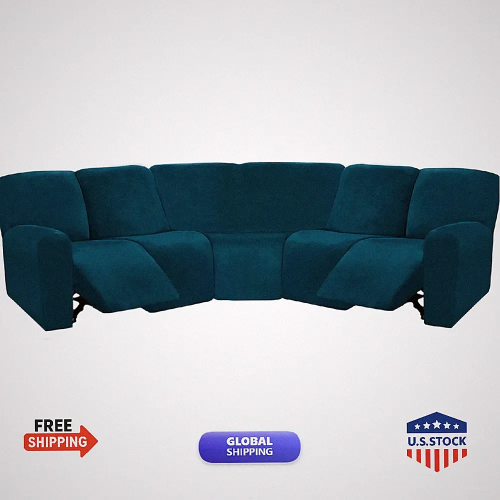 Ulticor Velvet 7-Piece Sectional Recliner Sofa Cover Deep Teal L Shape 5 Seat