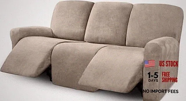 ULTICOR Velvet 8-Pieces Recliner Sofa Covers 3 Seater Recliner Cover Taupe