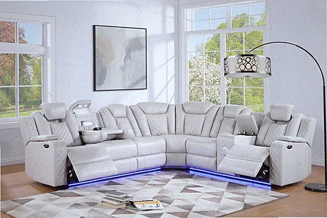 ULTIMATE GREY POWER RECLINING DROP DOWN TABLE SECTIONAL LIVING ROOM FURNITURE